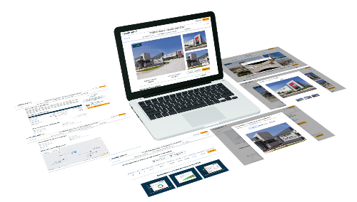 SPOT - Mercado Inmobiliario Comercial: Portátil mostrando capturas de pantalla y informes de la plataforma